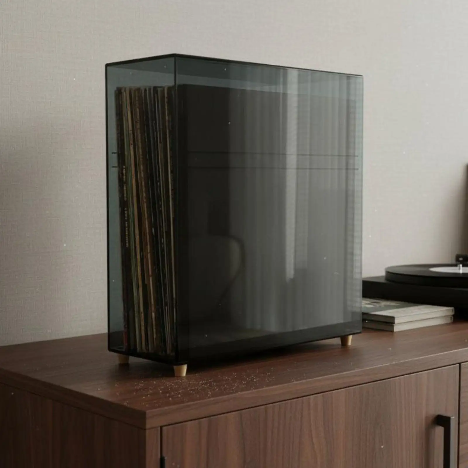 Vinyl Record Display Stand Acrylic Holder for 12 Inch LP Albums Clear Acrylic Shelf with Metal Legs for Turntable Cabinet