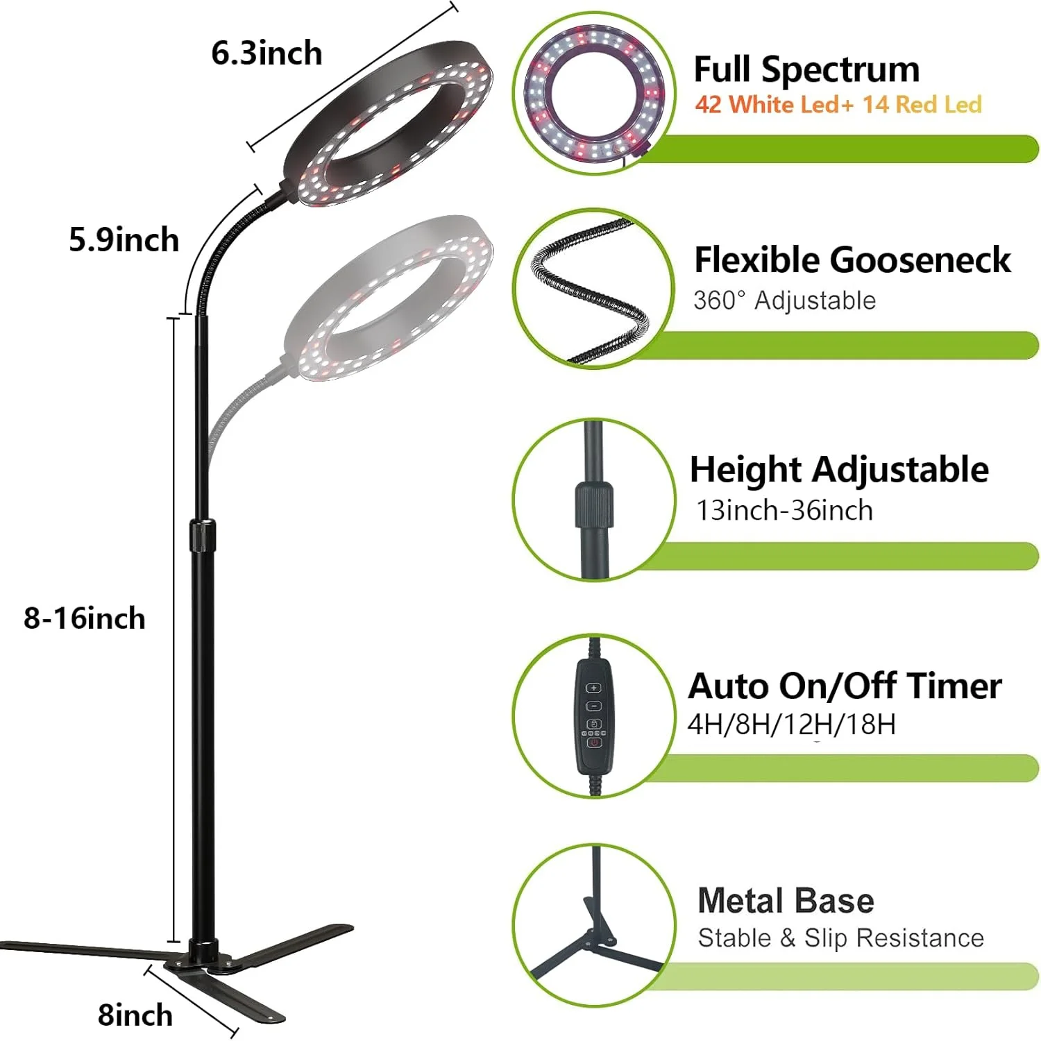 

Full Spectrum Plant Growing Lamp USB 5V Home Office Indoor Plants Growth Lighting Adjustable Height Auto Timer 4/8/12/18Hours