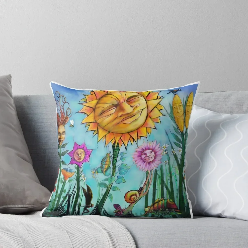 Happy garden plants suntanning. Throw Pillow Custom Cushion Cushions pillow