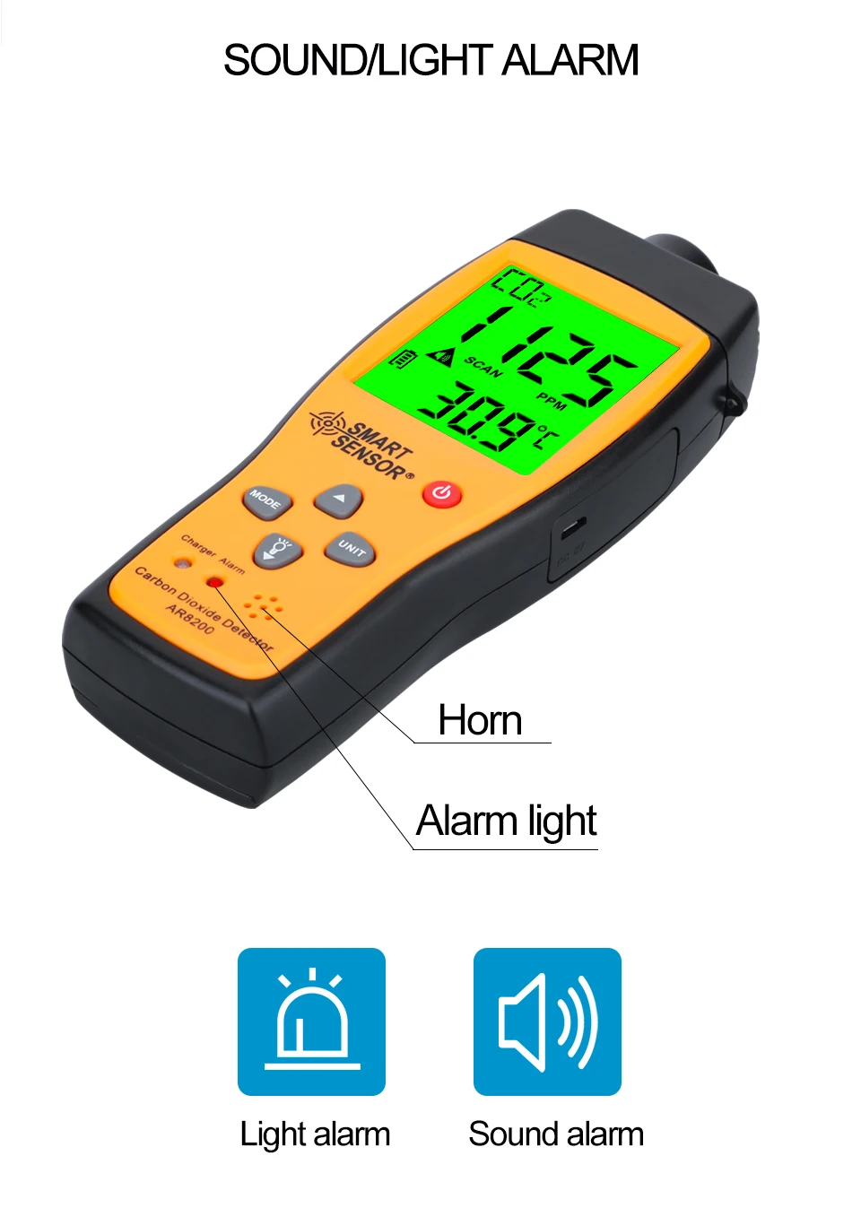 Rilevatore di anidride carbonica professionale Analizzatore di gas Misuratore di CO2 Monitor Rilevatore di gas Monitor di qualità dell'aria interna Tester di CO2 AR8200