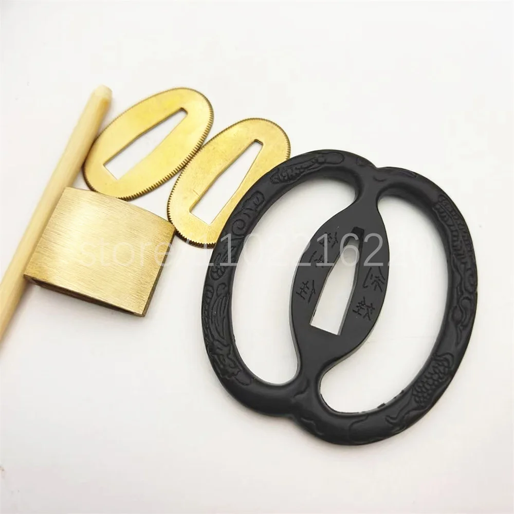 Very Good Alloy Black Tsuba Handguard Guard Brass Habaki Seppa For Real Japanese Japan Samurai Katana Sword Fittings Parts New