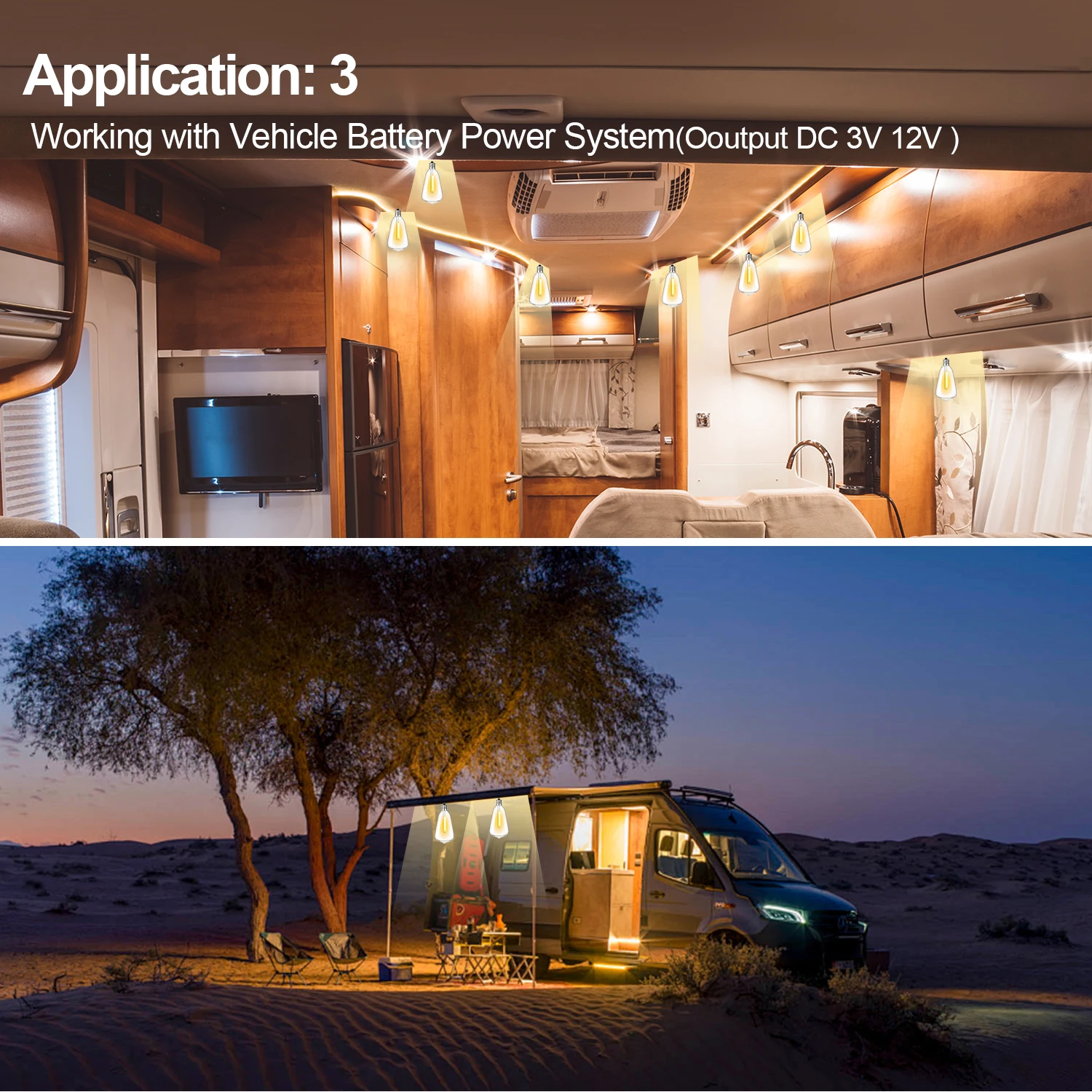 مصابيح كهربائية LED تيار مستمر 12 فولت 3 فولت 1 واط E12 ST38 لمبة الجهد المنخفض RV تخييم أبيض دافئ 2700 كيلو خمر البلاستيك خيوط اديسون لمبات البحرية