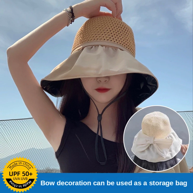 

Sunscreen Cap Women's UV Protection Spring&Autumn New Black Rubber Sunshade Hat Large Brim Tourism Fisherman Summer Bucket Hat