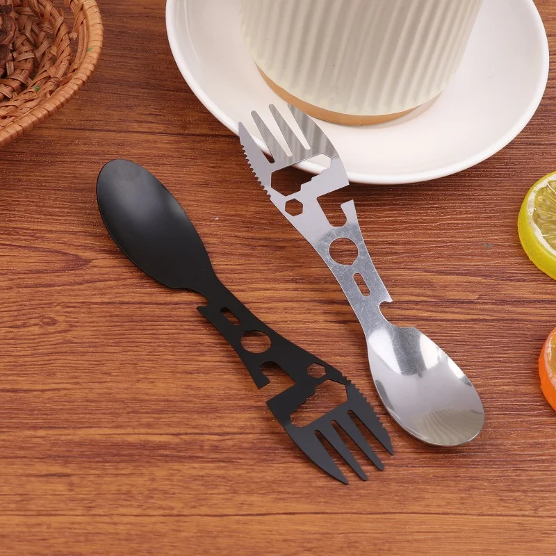 1/5Pcs 10-in-1 Stainless Steel Camping Utensils Set - Travel Hiking Cutlery Fork Spoon Opener Outdoor Survival Gear Tableware
