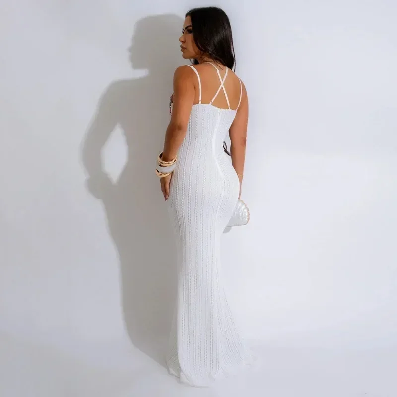 GUWU strapless backless bedrukte gebreide lange maxi-jurk bohemien strandvakantie avond straat dames feestjurken