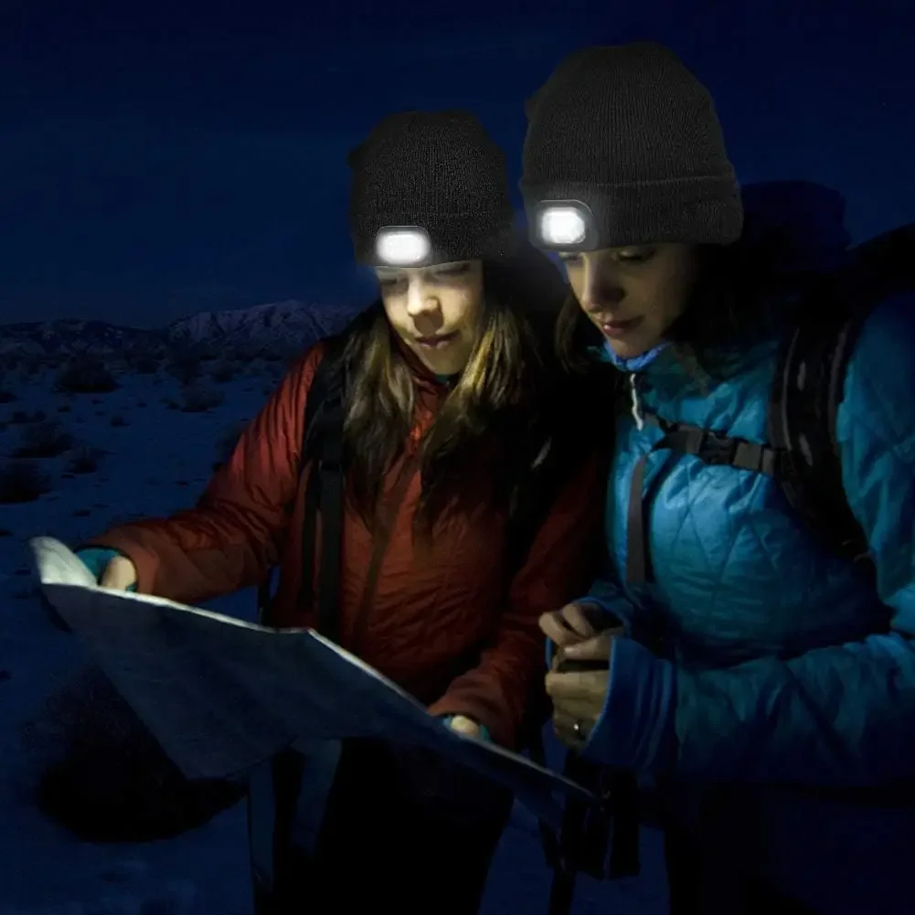 Wiederaufladbare LED-Beanie-Mütze mit Licht, Unisex, warme Winter-Strickmütze, Stirnlampe, Nachtbeleuchtung, Taschenlampe für Outdoor-Aktivitäten – Detail 5
