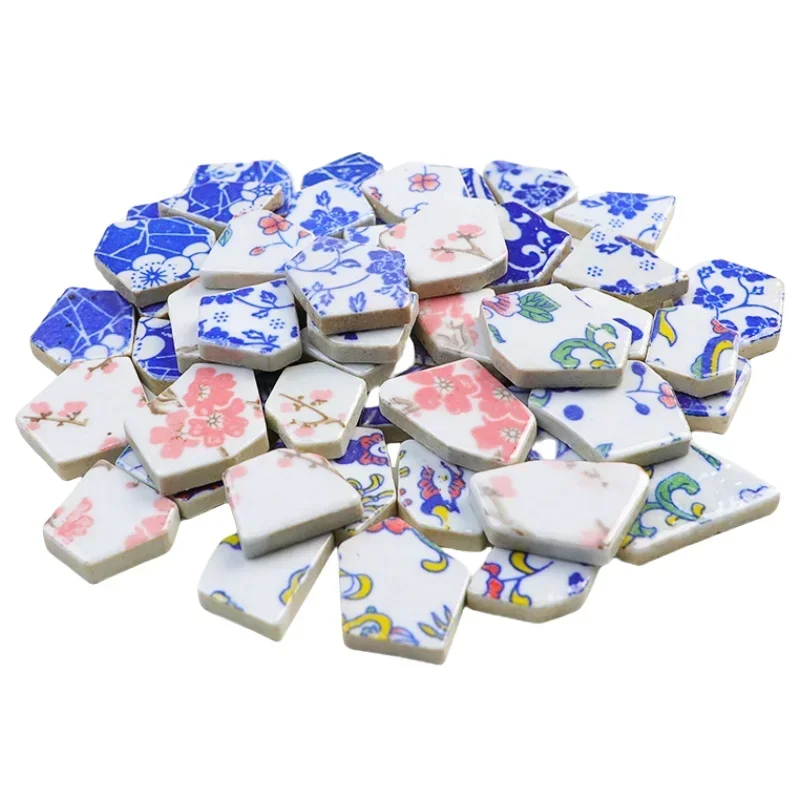 85gram/3oz(Apporx. 16pcs) Blue and White Porcelain Polygon Mosaic Tiles Multi Type Ceramic Irregular Tile 3~6cm/1.2~2.4in Size