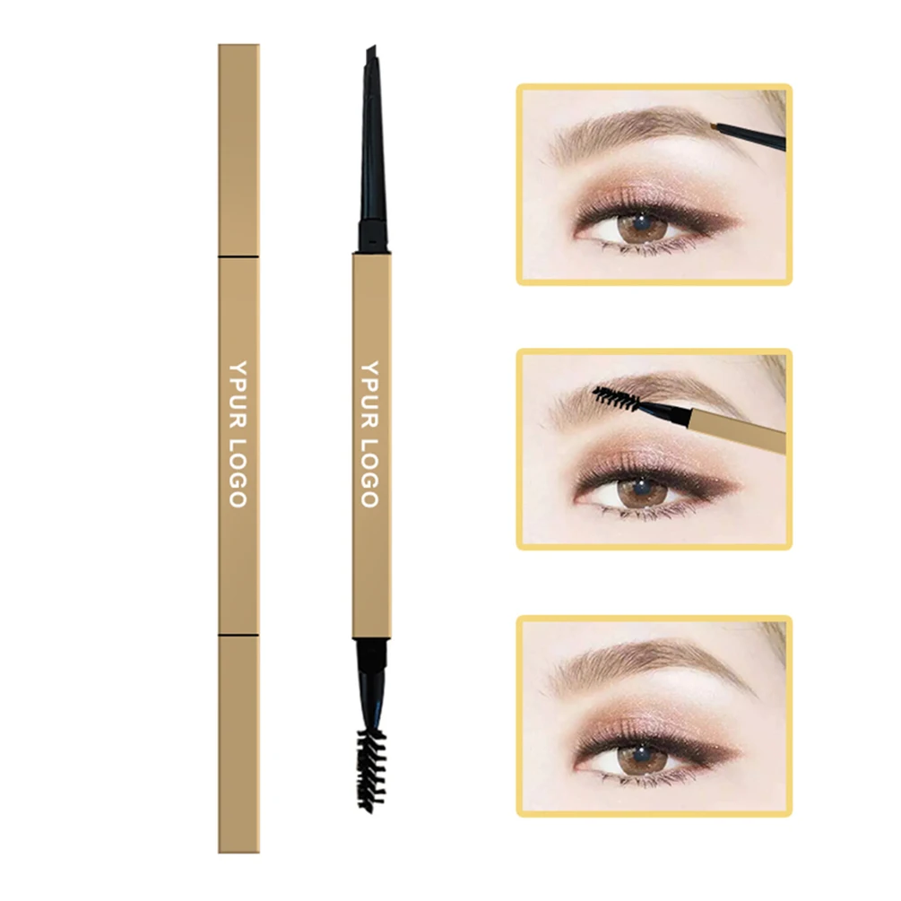 Private Label Gold Doppelkopf Natürliches Make-up Augenbrauenstift Individuelles Logo Wasserdicht Langlebig Dreieck Stift Make-up Großhandel