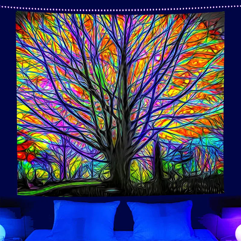 Printing Night Fluorescent Neon Tapestry Bright Mandala Wall Hanging Covering Cloth Gradient Graffiti Cyberpunk Bed Background