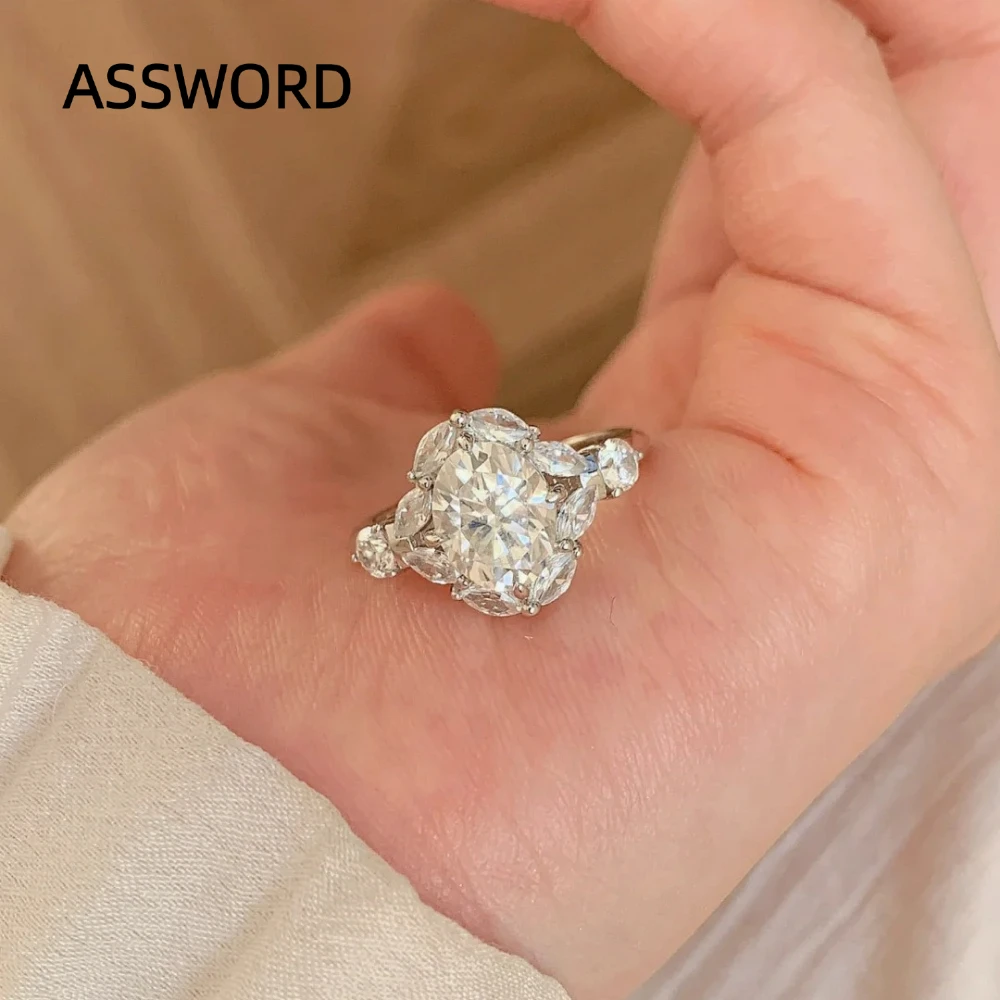 925 Sterling Silver Oval CZ Engagement Ring for Women Marquise Surround Zircon Halo Ring Cubic Zircon Wedding Fine Jewelry Gift