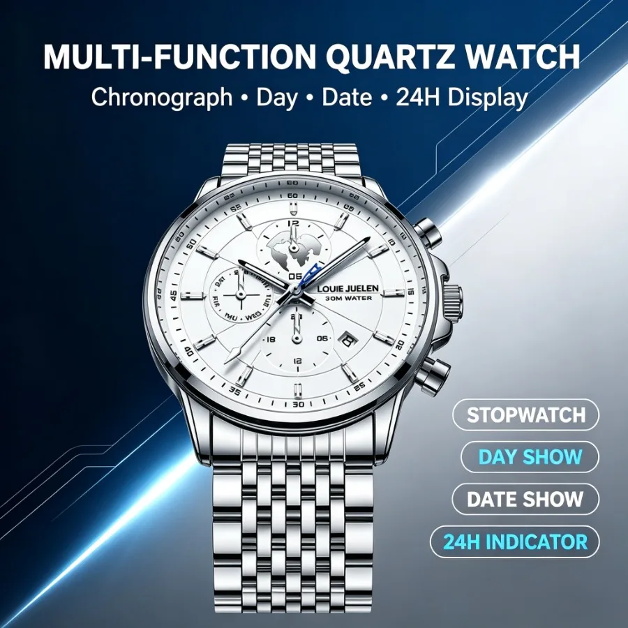 LOUIE JUELEN Watches for Man Stainless Steel Watch Band Zegarki Męskie Automatyczne Mechaniczne Luminous Dial Weekly Calendar