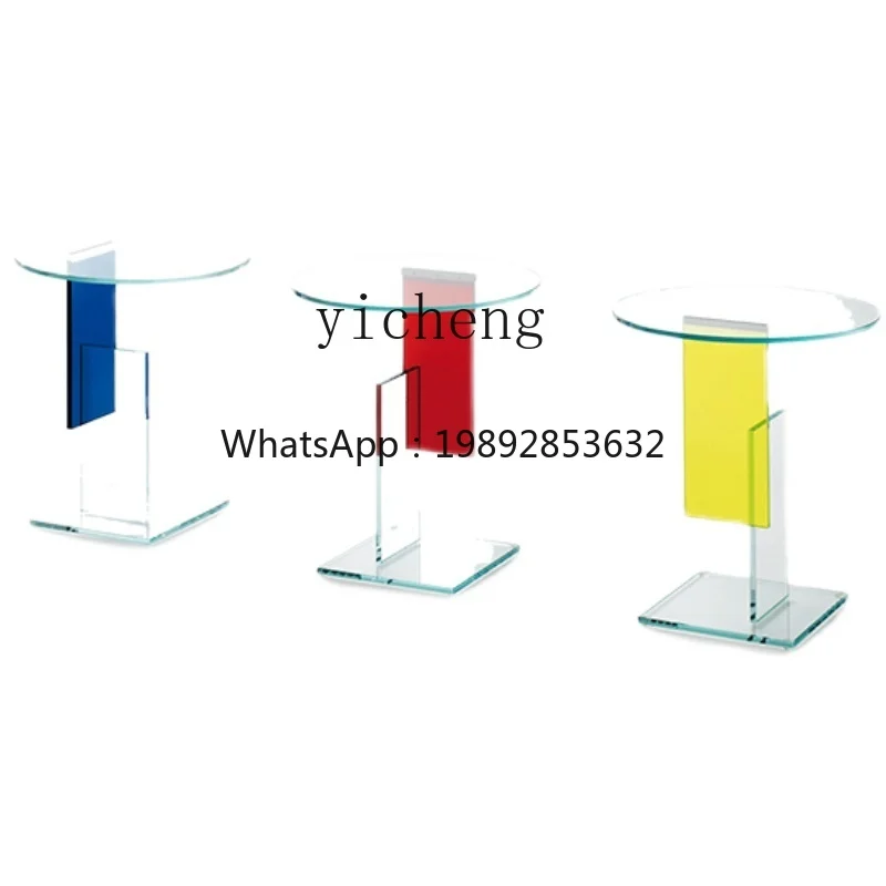 simple coffee table light luxury modern creative acrylic sofa corner table transparent round glass small table
