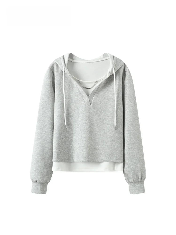 

Loose Long Sve Hoodie Women's Casual Comfortable plus Size Spring Top Fake Two-Piece Versatile plus Size Inner Wear
