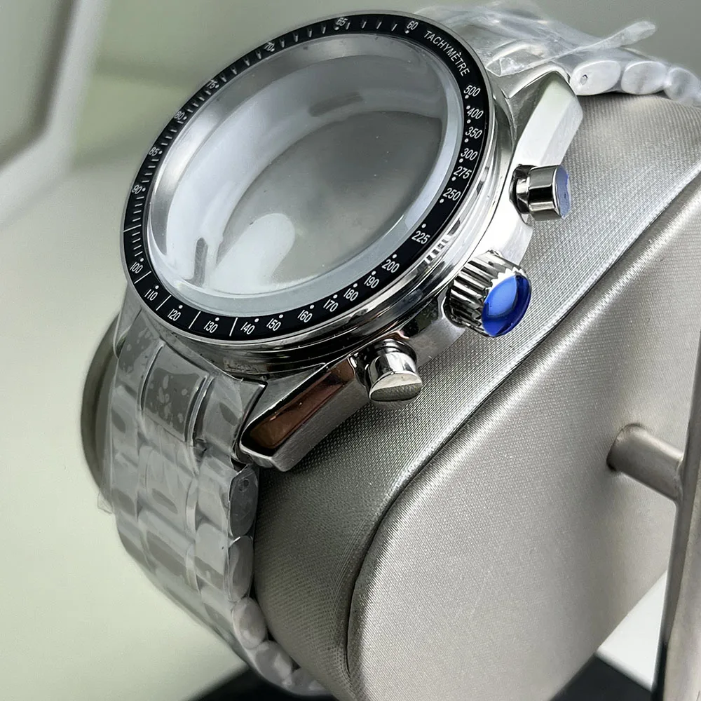 40mm stainless steel silver case Stainless steel strap suitable for VK63/VK64 timing quartz movement men\'s watch accessories