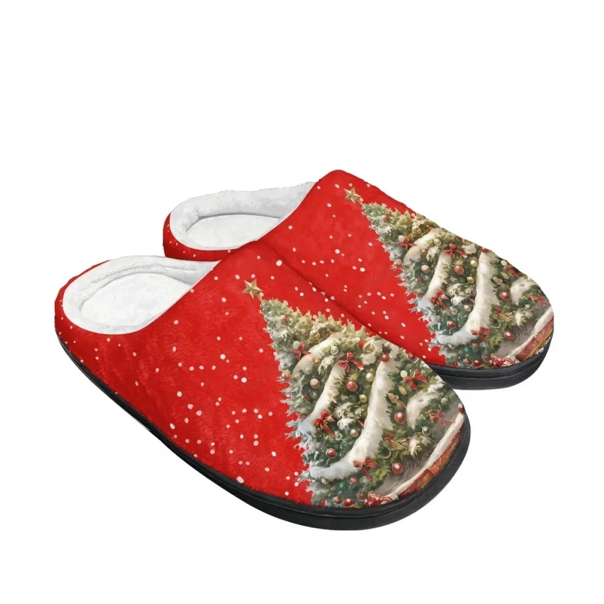 

2025 New Arrival Snow Scene Christmas Tree Home Cotton Slippers Mens Womens Teenager Plush Bedroom Keep Warm Custom Slipper