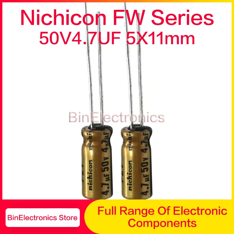 5Pcs/10Pcs/50Pcs/100Pcs/Lot Nichicon FW Series HIFI Audio Electrolytic Capacitors 50V4.7UF 5X11mm 4.7uf 50v
