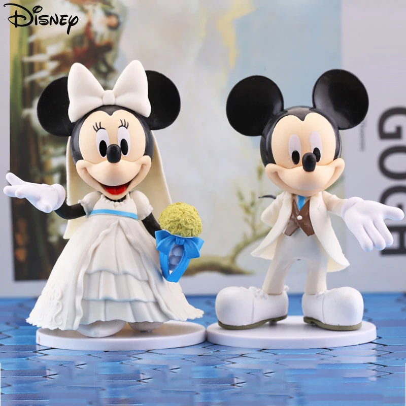 Disney Mickey Mouse Minnie Marry Wedding Dress Couple Action Figure Modle Toy Doll White Dress Cake Decoration Wedding Gift