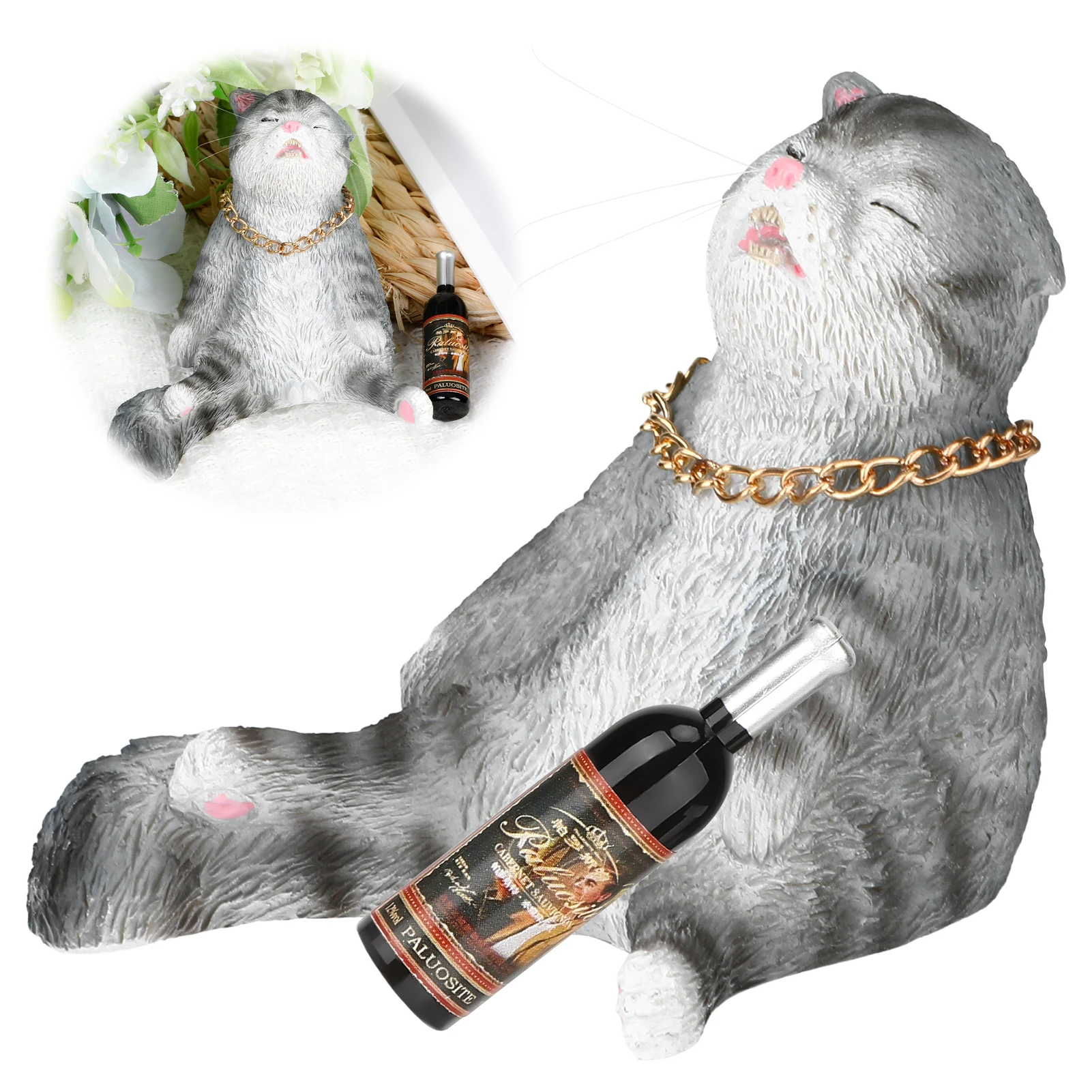 

Creative Drunk Cat Ornament Automotive Interior Decoration Ornaments Simulated Cat Resin Sculpture Home Decoration Props