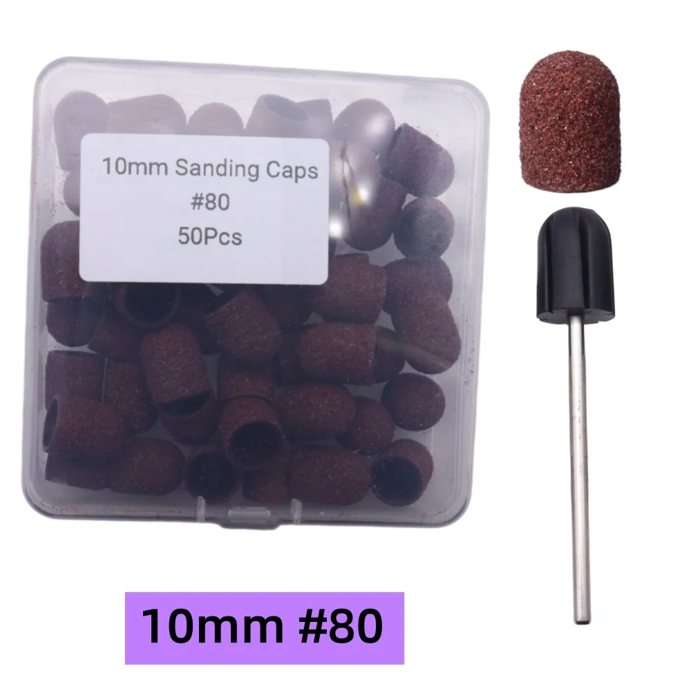 50 Stück Schleifkappen mit Dorn – Nagelbohrer-Hülsen-Set für Maniküre, Pediküre und Hornhaut