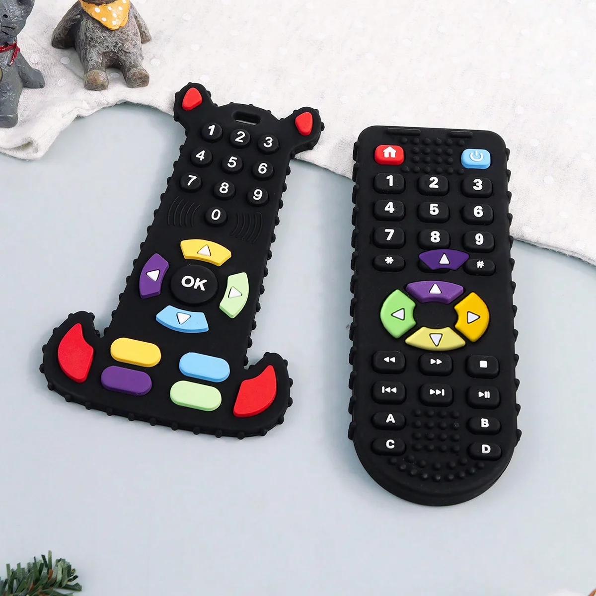 TYRY.HU 2PC Baby Silicone Teether TV Remote Control Shape Teether Rodent Gum Newborns Chew Teething Toy Kids Sensory Educational