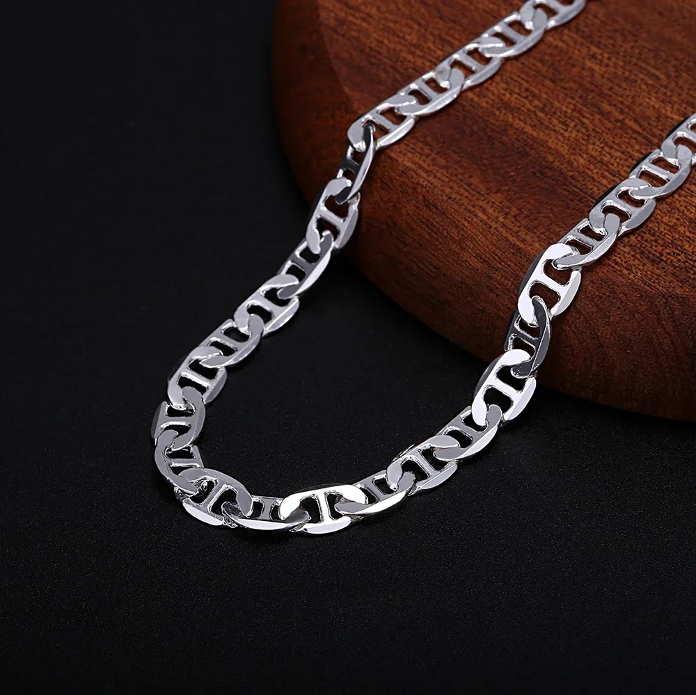 Hot new 925 Sterling Silver delicate 6MM chain Necklace Bracelet for Women Men streetwear Jewelry set fashion Wedding PARTY Gift