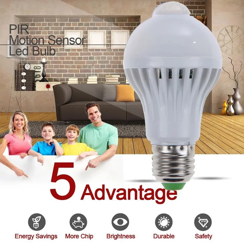 LED PIR Motion Sensor Lamp E27 220V 5W 7W 9W 12W 15W 18W Automatic LED Bulb Light Sensitive Human Body Movement Detector Lights