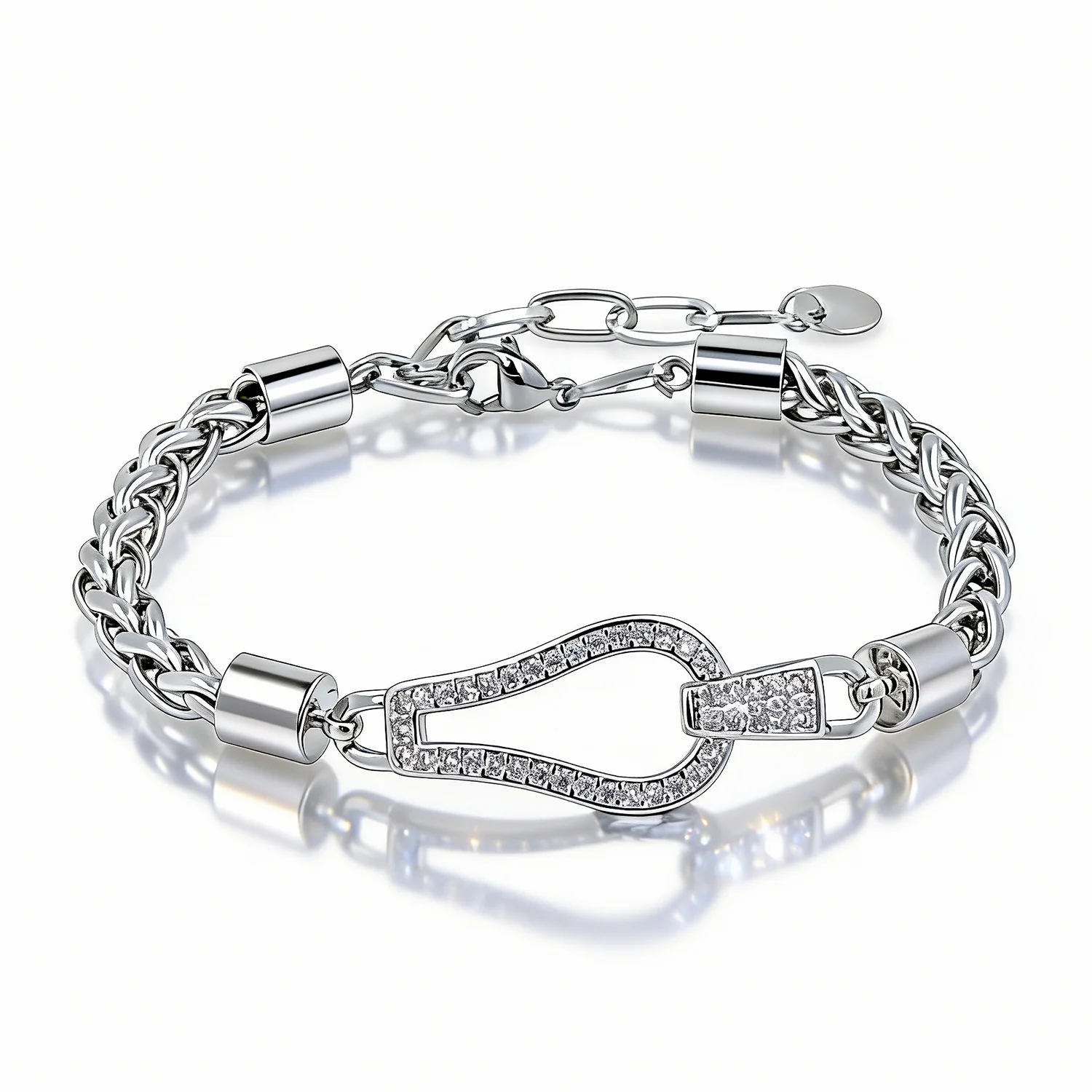 Cubic Zirconia Hollow Geometric Bracelet Braided Adjustable Stainless Steel Chain for Women Teen Girls Streetwear Party Jewelry