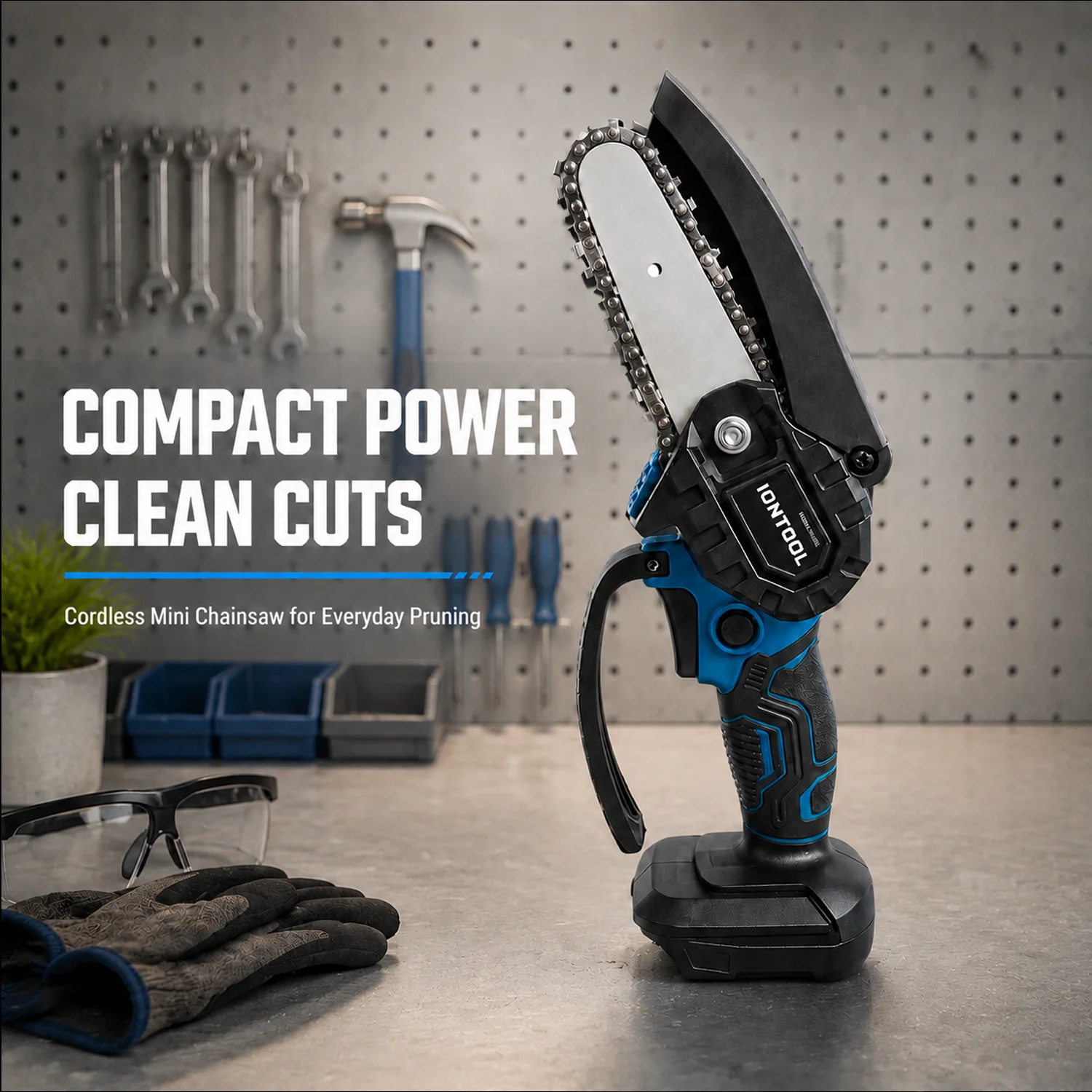 IONTOOL Handheld Cordless Mini Chainsaw 4 Inch Tool For Backyard Shrub Trimming Small Log Cutting Garden Daily Maintenance Work