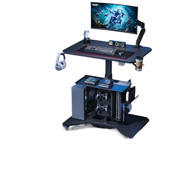 Electric lifting table with wheels removable bedside table PS5 integrated storage e-sports computer table