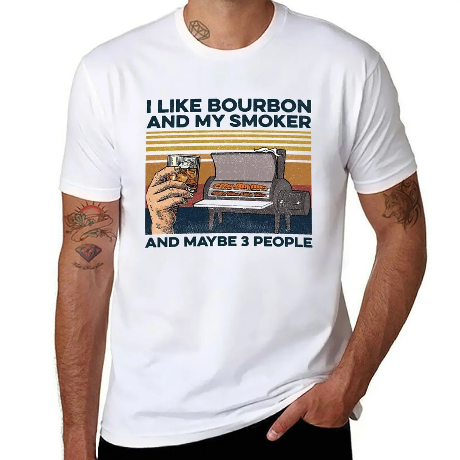 

Vintage I like bourbon and my smoker and maybe 3 people T-Shirt man graphic t shirt T-Shirt