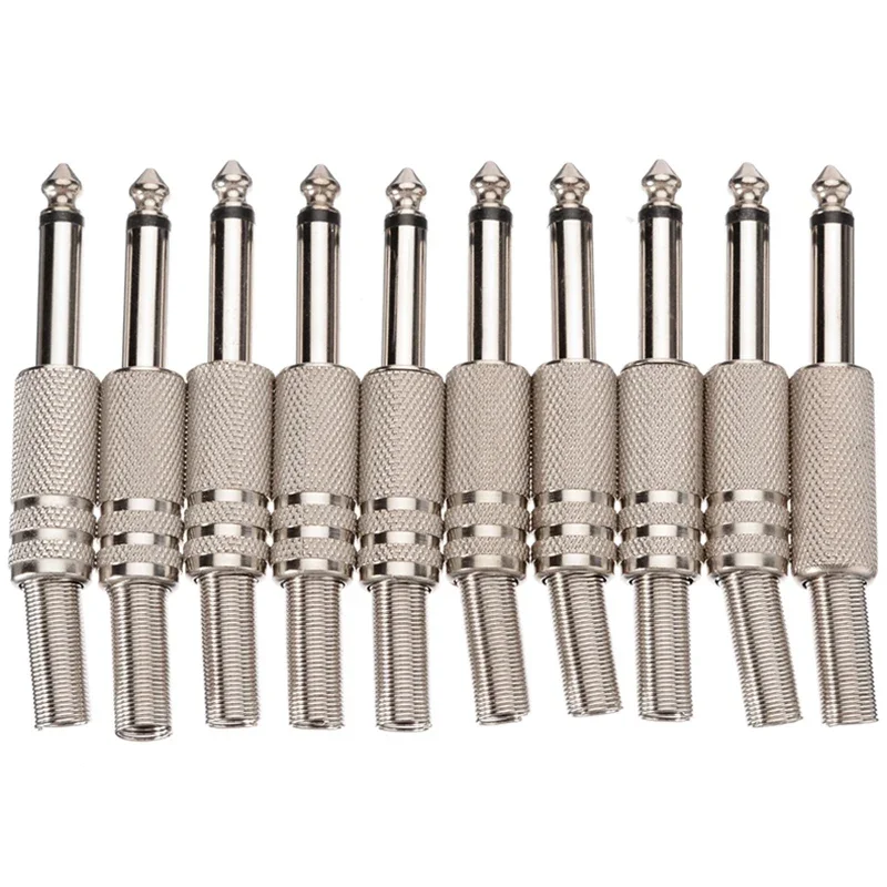 6.35mm Mono Amplifier Plug 1/4Inch Male Mono Monaural Jack Audio Cable Connector Plug Microphone Audio Connectors