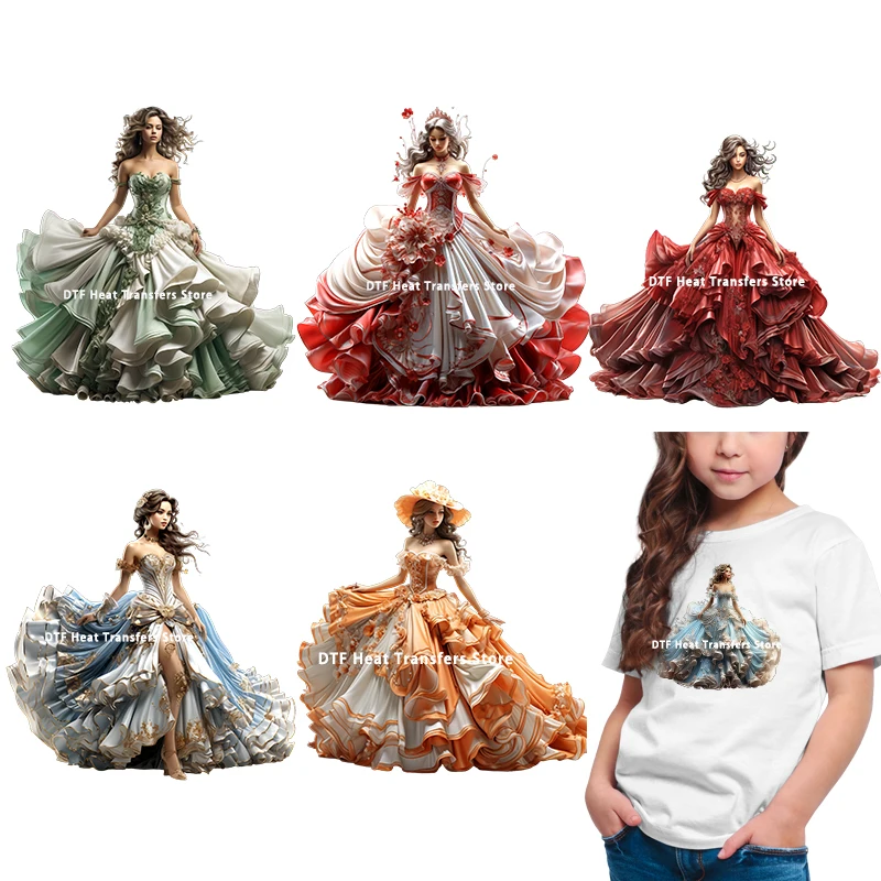 The Feast Ball of the Dress Princess Children's clothing Accessory Iron On Fashion Stickers Heat Transfer Fabric Patches