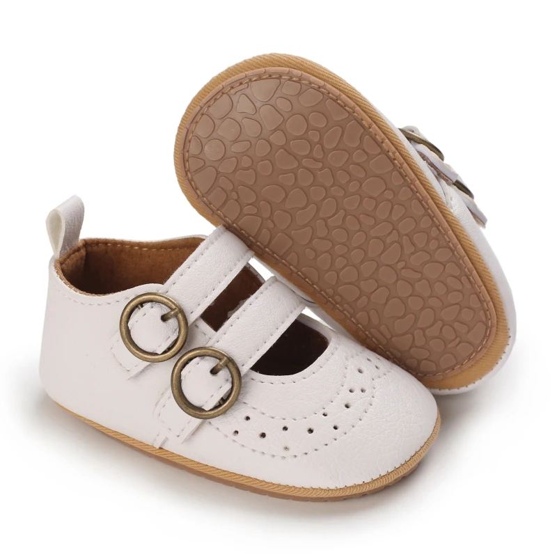 Scarpe Casual per bambini suola morbida in gomma antiscivolo per bambini Flat PU First Walker decorazione a righe per neonati Mary Janes