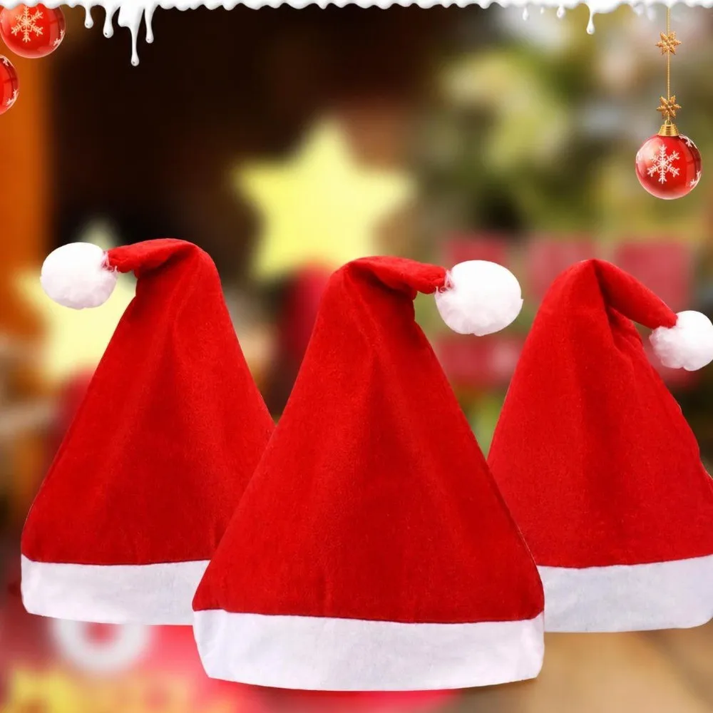20pcs Disposable Non-Woven Fabric Santa Claus Hat Photo Prop Unisex Size Christmas Hat Red Holiday Costume Hat Adults