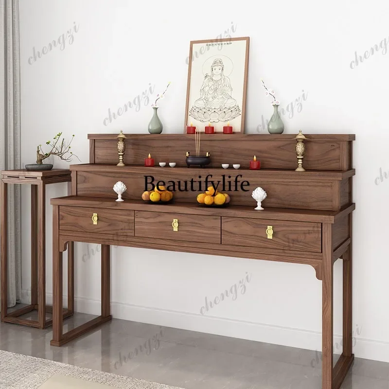 

E182 Solid wood table incense table for home use, three-layer new Chinese table, multi-layer Buddha table, simple tribute table