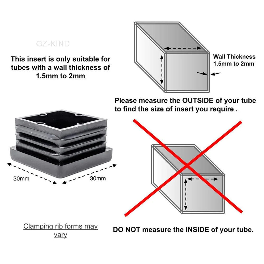 1/2/5/10 peças 60x60mm 60x80mm 60x100mm 60x120mm tampas pretas de plástico inserções de tubo plugue de bung