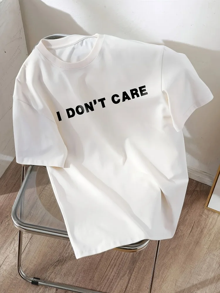 

Ladies' I Don't Care Slogan T-Shirt Loose-Fit Crew Neck Short Sleeve Casual Top Women's T-Shirt Classic Crew Neck Apparel