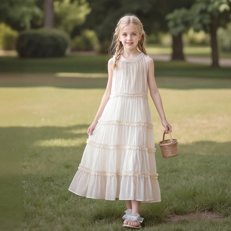 

Girls Tiered Ruffle Long Dress Kids Sweet Princess Dress Summer Children Beach Holiday Birthday Party Wedding Flower Girl Outfit