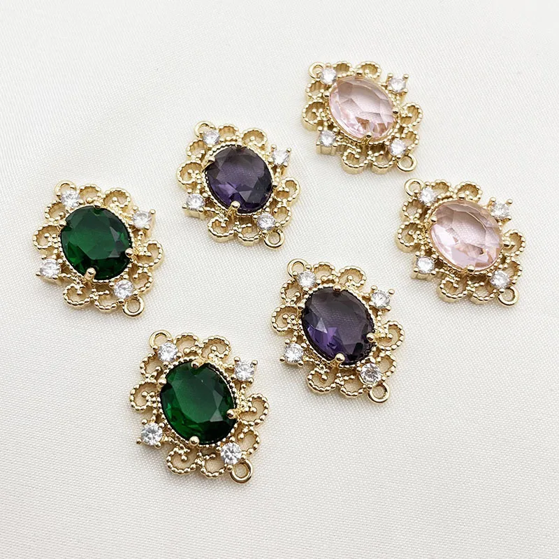 20 قطعة/الحقيبة النحاس 18 كيلو مطلية بالذهب مجموعة صغيرة زركونيا جوفاء البيضاوي الزجاج حلقة مزدوجة موصل DIY بها بنفسك صنع المجوهرات اكسسوارات