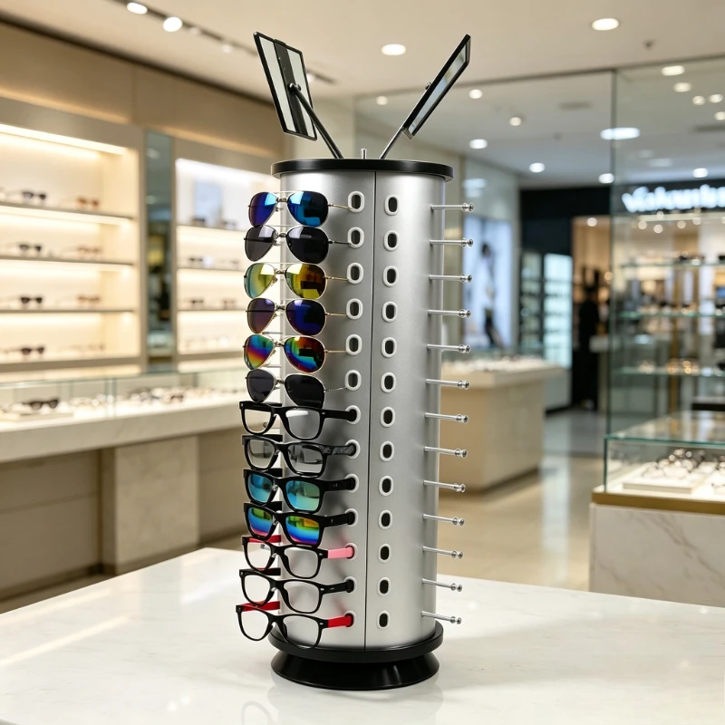 Présentoir rotatif rond pour lunettes, support de comptoir pour lunettes de vue, étagère de boutique pour lunettes de soleil, vitrine tournante pour la vente au détail