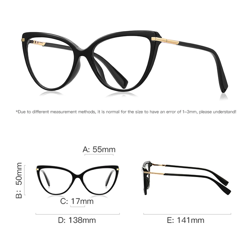 VCKA Anti Blue Light Cat Eye Myopia Glasses Frames High Quality Fashion Women Custom Prescription  Vintage Eyewear -0.50 TO -10