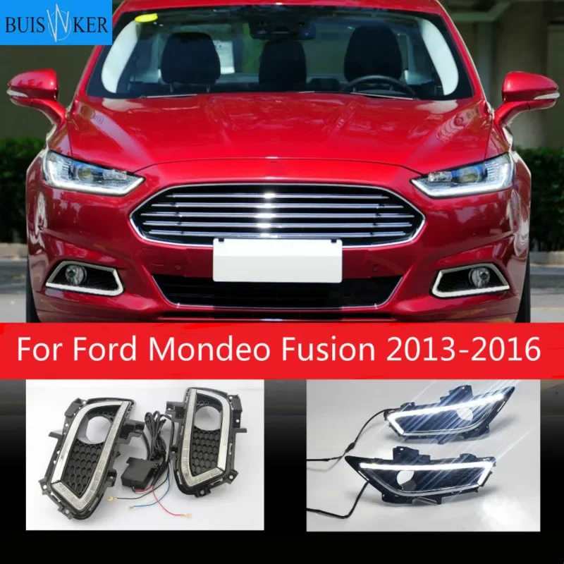 

2 шт. для Ford Mondeo Fusion 2013 2014 2015 2016 светодиодные DRL дневные ходовые огни светодиодные дневные фары противотуманные фары водонепроницаемые