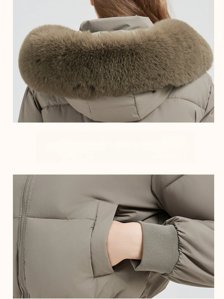 2026 Thicken Short Women's Winter Jacket Korean Style Down Cotton Coat Casual Warm Fur Hooded Cropped Parkas Chic Streetwear