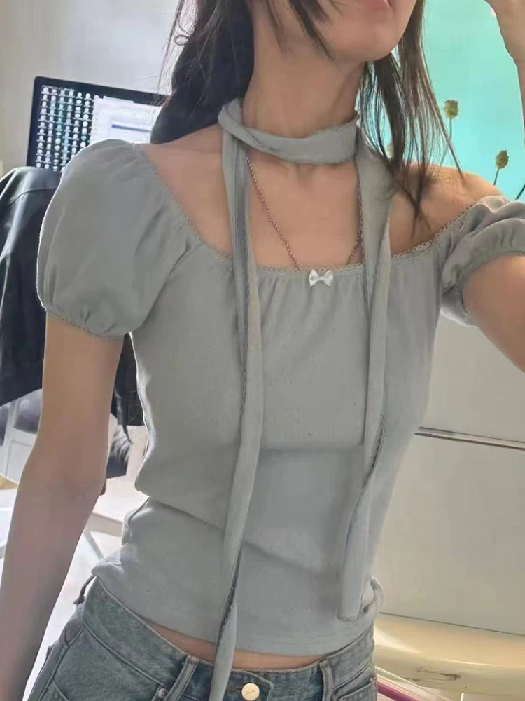 

Женская свободная футболка ort Sve с бантом, дышащий хлопковый летний топ, модный многослойный узел irt