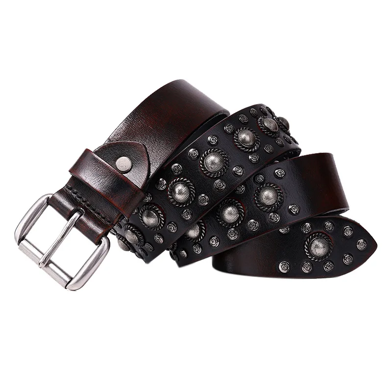 

men luxury fashion genuine leather rivets belts hip hop rock studded belt pin buckle strapon designer womens vintage waistband