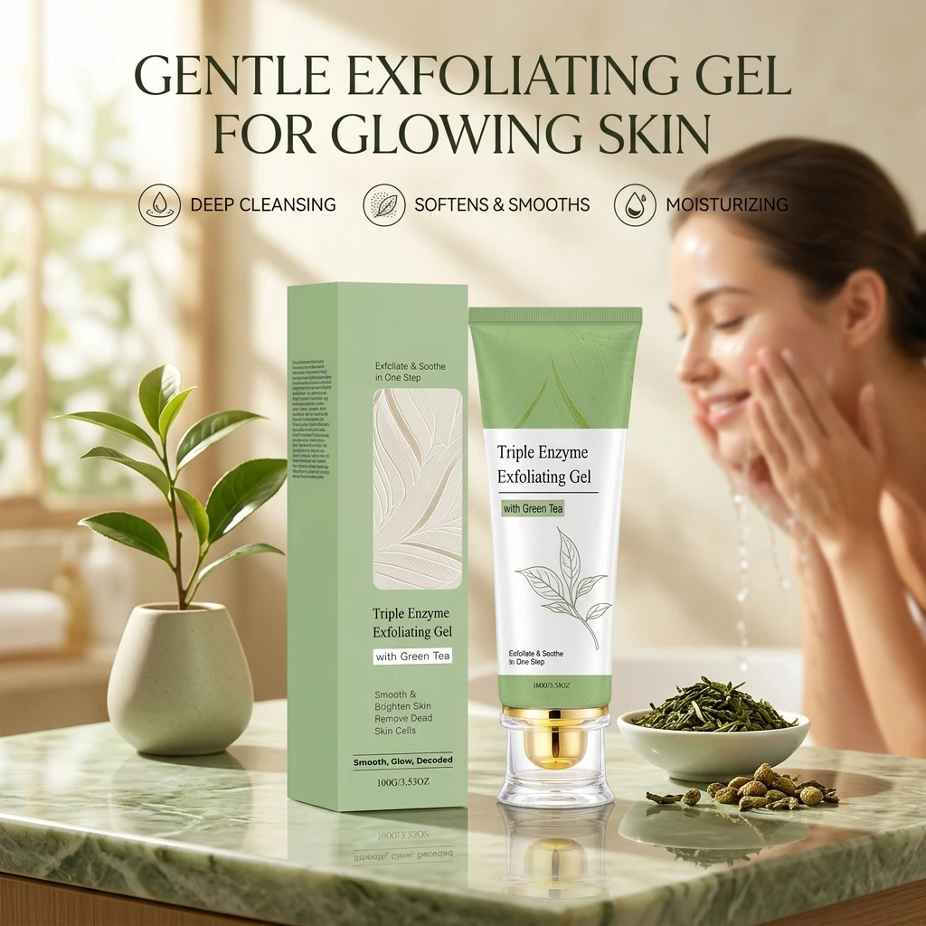 Green Tea Exfoliating Gel Remove Dead Skin Cells Deep Clean Pores Refine Rough Texture Nourishing Facial Skin Renewal Scrub Gel