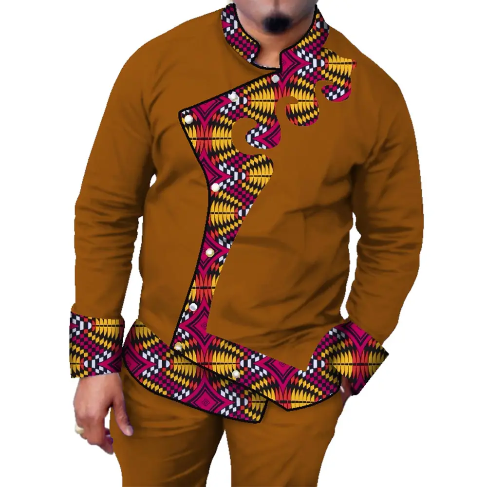 Autumn Men African Clothing Full Sleeve Dashiki Men 2 Pieces Set Tops and Pants Plus Size African Mens Cotton Clothing WYN521