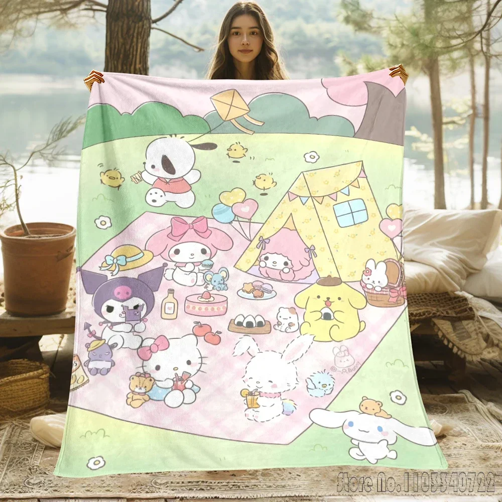 Sanurgente Kuromi Melody Hello Kitty Blanket, Couvertures fines, Utilisé pour canapés, lits, salons, pique-niques de voyage, cadeaux