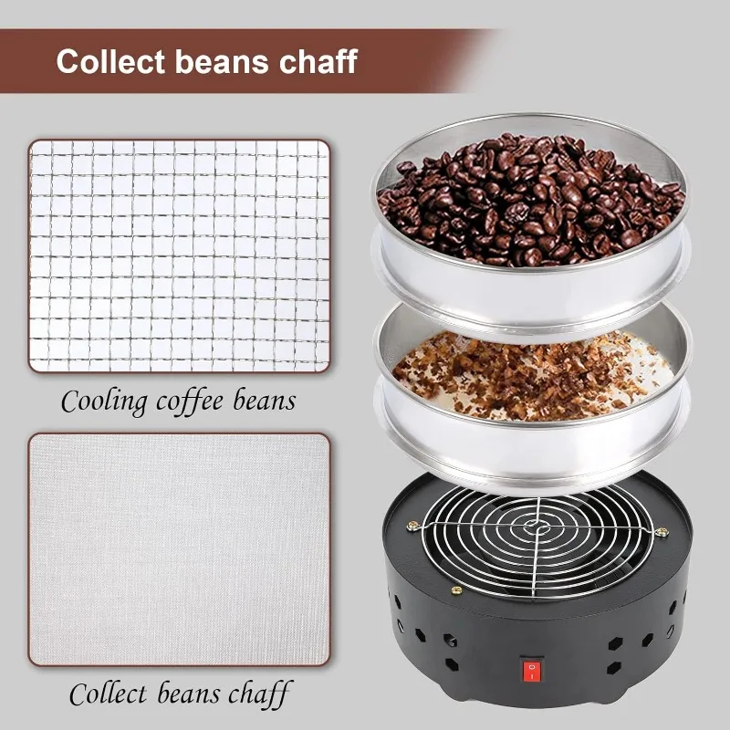 Coffee Bean cooler, Electric Coffee Roasting Cooling Machine, High Capacity 500G, Double layer Collect Coffee Chaff (500g Black)