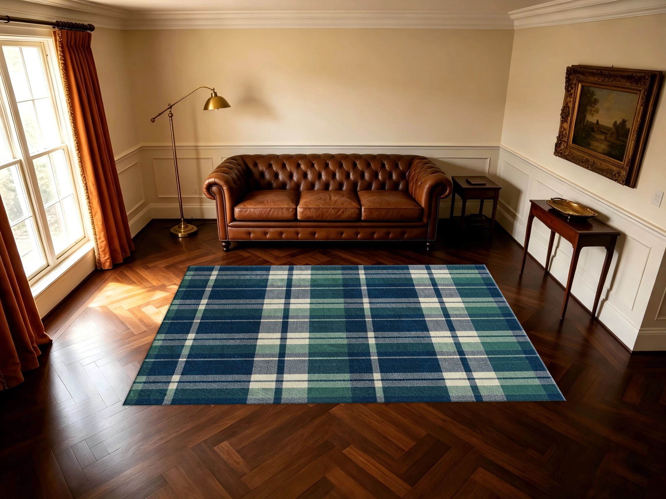 Vintage Plaid Checkered Area Rug Non‑Slip Washable Floor Carpet for Living Room Bedroom Home Decor